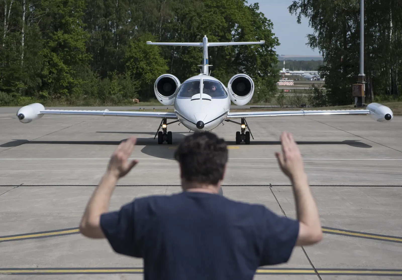 Private jet on the apron ready for departure