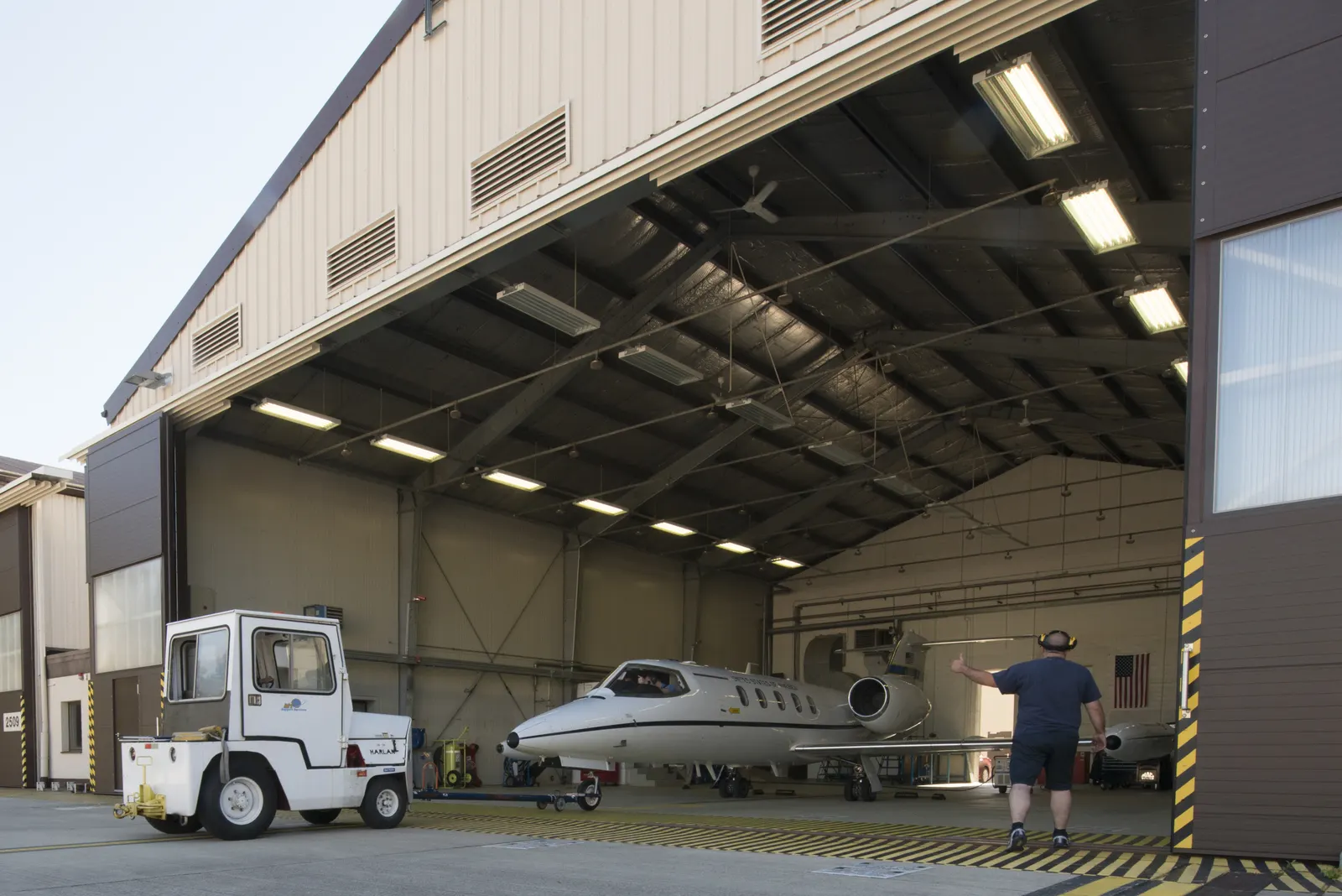Aircraft on the ground at a maintenance facility